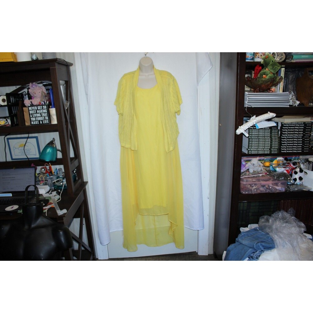 Ashley Stewart 22/24 Dress + 2X Sweater Cardigan Women Yellow Set Outfit Lemon - Picture 15 of 16